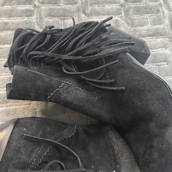 Sam Edelman 7M Black Leather Ankle Boots Booties LOUIE Fringe Western - Picture 5 of 7